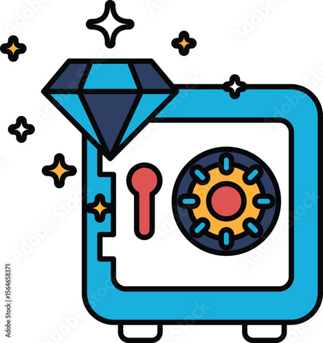 A blue box with a diamond on it and a red keyhole