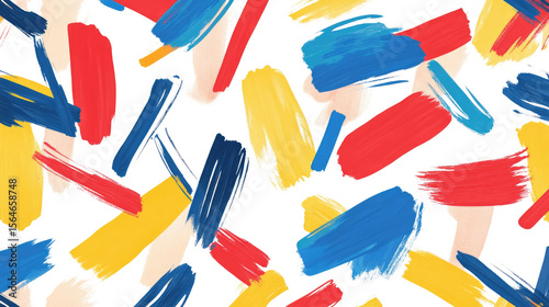 Abstract Brushstroke Artistry: A vibrant display of expressive brushstrokes in a captivating mix of red, blue, and yellow hues creates an engaging artistic pattern.