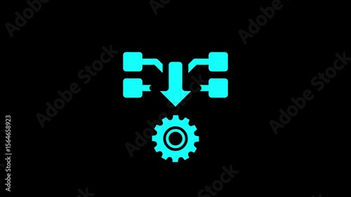 Abstract Data Flowchart Animation Cyan Gear Mechanism Seamless Loop Technology Process Workflow
