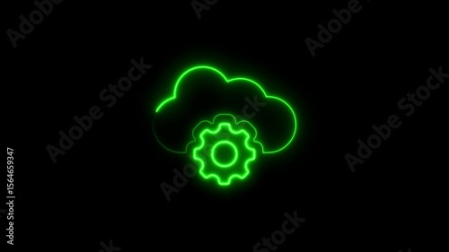 Green Neon Cloud Computing Gear Animation Abstract Technology Background Seamless Loop Perfect