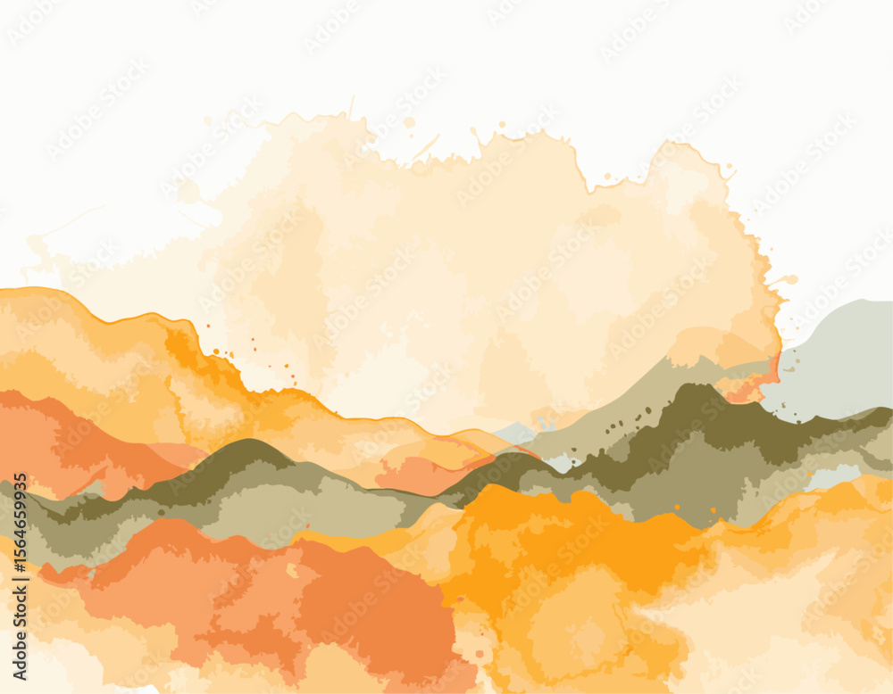 Obraz premium Watercolor Landscape in Warm Earth Tones with Abstract Mountains