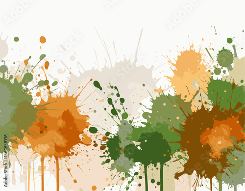 Green and Orange Watercolor Paint Splashes on White Background