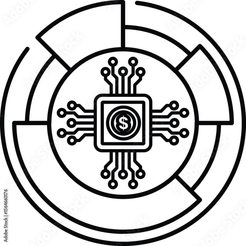 A black and white image of a computer chip with a dollar sign on it