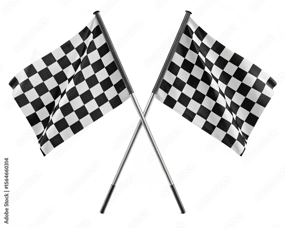 Fototapeta premium Two 3d crossed checkered racing flag isolated on white .