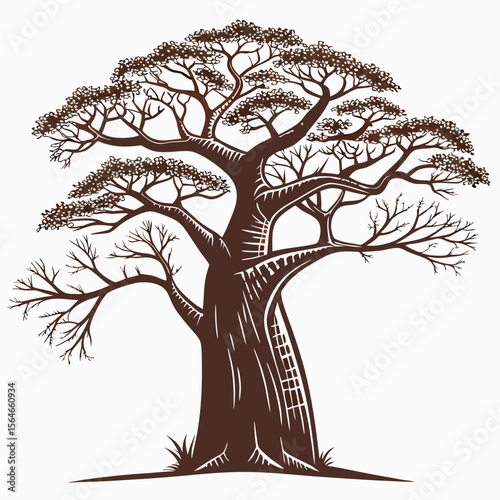 Robust baobab tree vector icon, thick distinctive trunk, great for African landscapes and unique nature themes