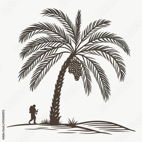 Simple date palm tree vector icon, long fronds, perfect for tropical and desert themes, summer vacations