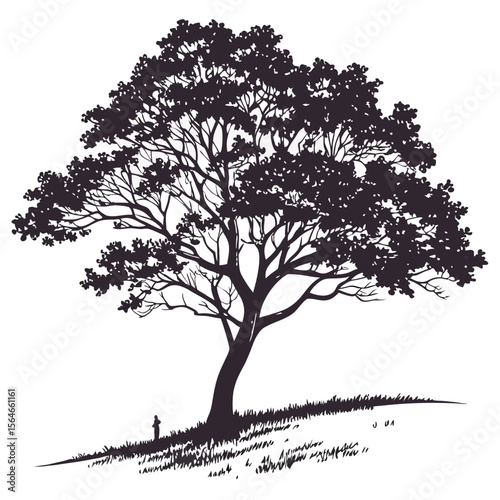 Simple deciduous tree vector icon, full rounded shape, ideal for park and natural environment designs