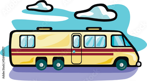 RV, travel trailer, camper, motor home, line art, black and white, illustration, recreational vehicle, fifth wheel, van camper, vintage8