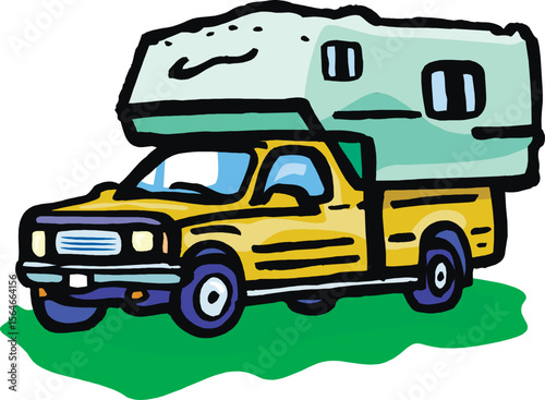 RV, travel trailer, camper, motor home, line art, black and white, illustration, recreational vehicle, fifth wheel, van camper, vintage 1