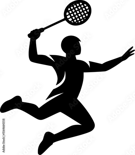 Minimalist vector of a person smashing shuttlecock, black silhouette
