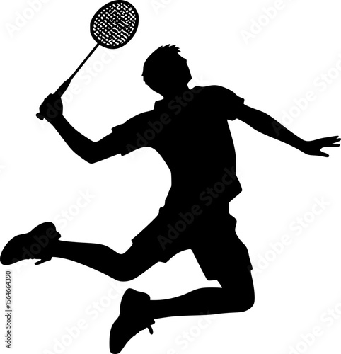 Minimalist vector of a person smashing shuttlecock, black silhouette
