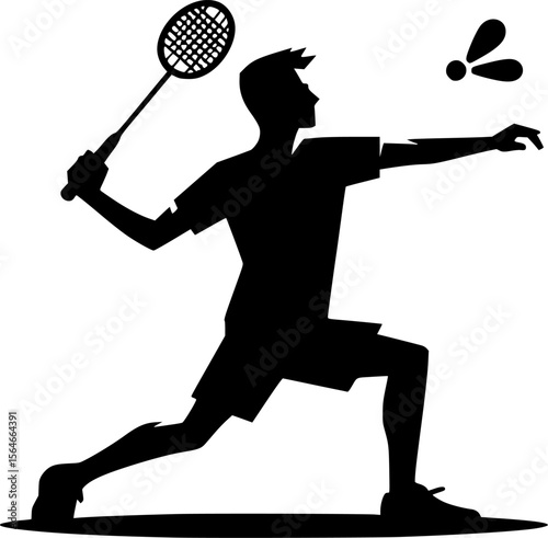Minimalist vector of a person smashing shuttlecock, black silhouette
