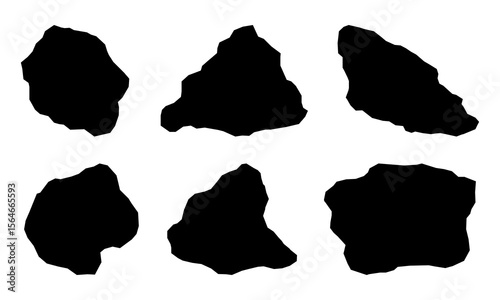 Black rock specimen set. Stone silhouette