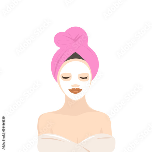 Flat vector illustration with women applying mask, day care routine, hygiene.