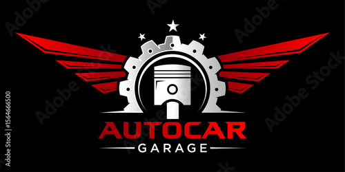 autocar Garage vector logo  design with piston element, automotive spare part, car and  motorcycle shop business