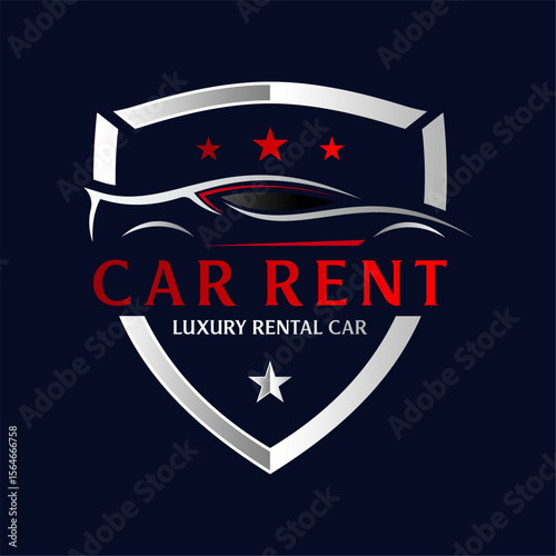 car rental vector logo design, Luxury expensive car rental,  automotive icon symbol, reflection shield shape garage emblem badge