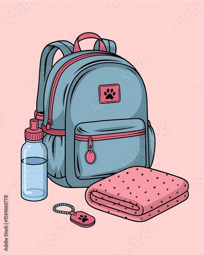 Pet Travel Essentials pet travel essentials, pastel pet backpack gear, minimalist illustration