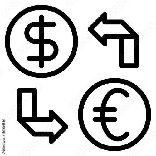 Dollar and Euro Currency Exchange with Arrows Indicating Conversion