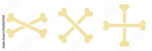 Illustration of three bone designs: two versions of crossed bones that make the letter X and a cross-shaped arrangement. All bones are light beige and on a white background.