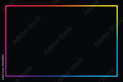 A solid black canvas with a vibrant, rainbow-colored square border. The gradient transitions smoothly. Ideal for adding text or graphical elements on dark background.