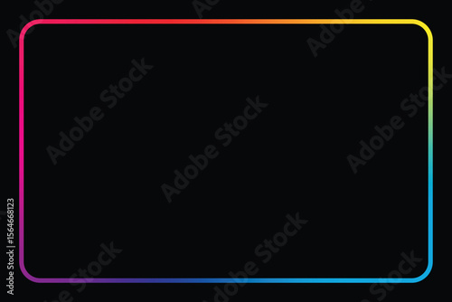 A vibrant rectangular border with rounded corners displays a gradient of rainbow colors against a stark black backdrop, creating a modern and visually striking contrast.