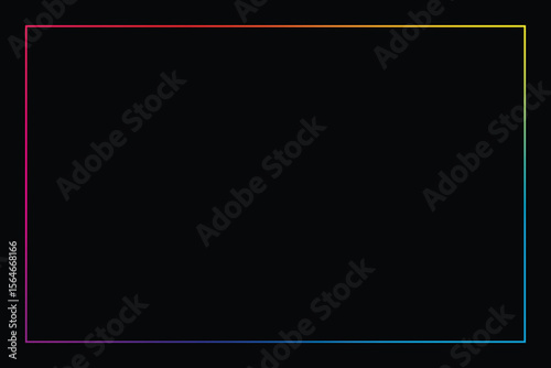A simple image featuring a vibrant rainbow-colored rectangle set against a deep black background. The outline glows, creating a visual contrast and a modern aesthetic.
