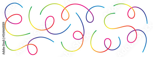 This image showcases a collection of brightly colored, swirling lines, gracefully flowing across a stark white background. The rainbow spectrum adds a whimsical touch.