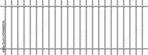 A symmetrical arrangement of vertical and horizontal parallel metal bars creates a geometric pattern. The bright, plain white background allows the silver-colored metal to stand out.