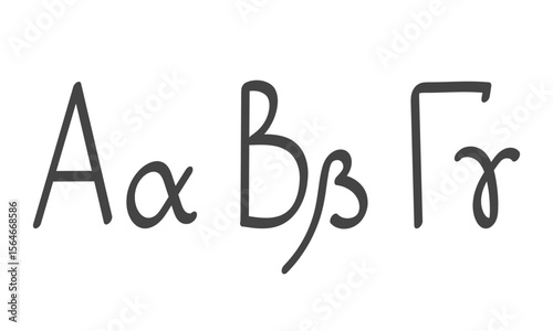 Hand drawn Greek letters alpha, beta and gamma in brush. Vector illustration