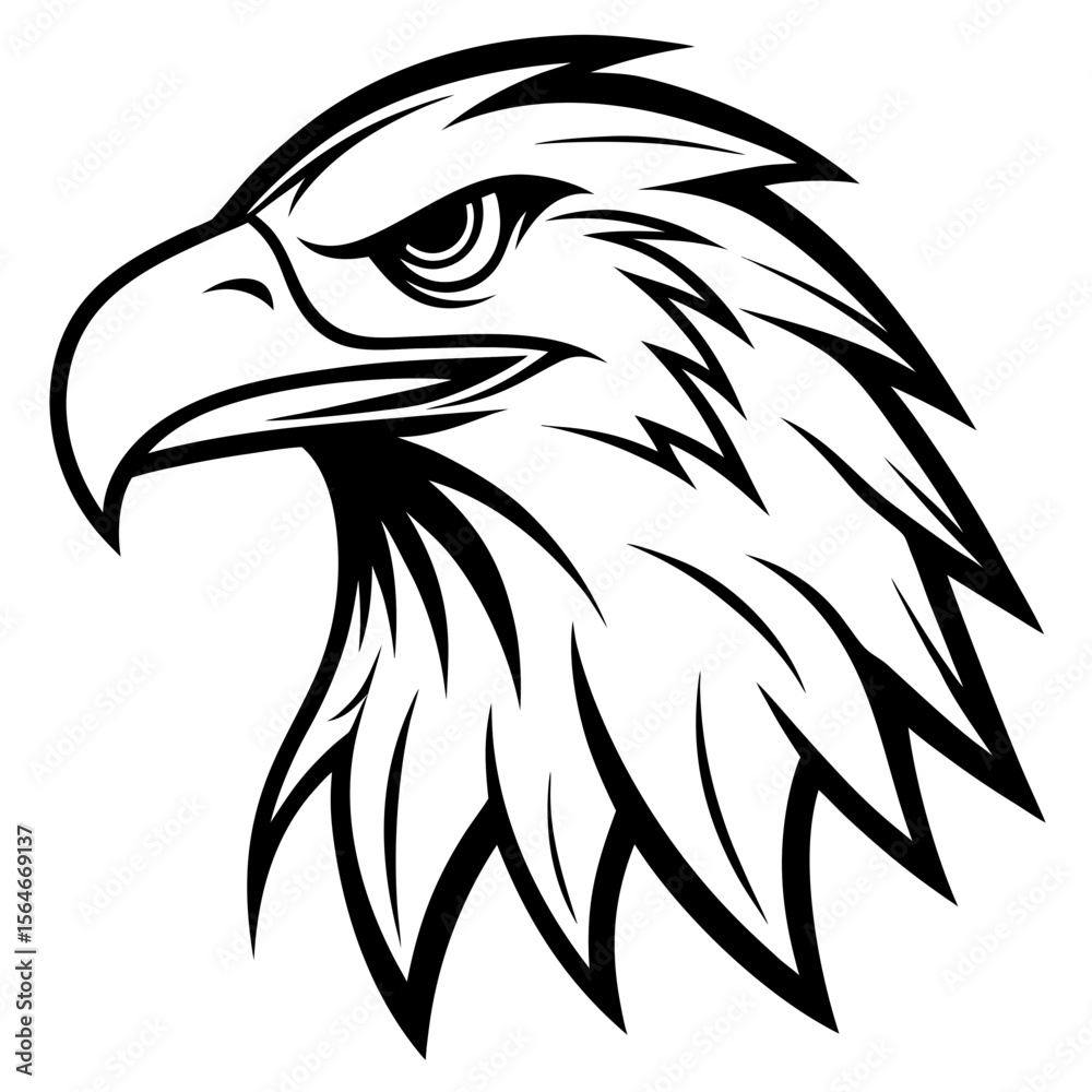 Obraz premium Eagle Head Vector Logo Design Fierce Black & White Tribal Tattoo Style Powerful Hawk Falcon Mascot Icon for Military, Sports Team, Brand Identity