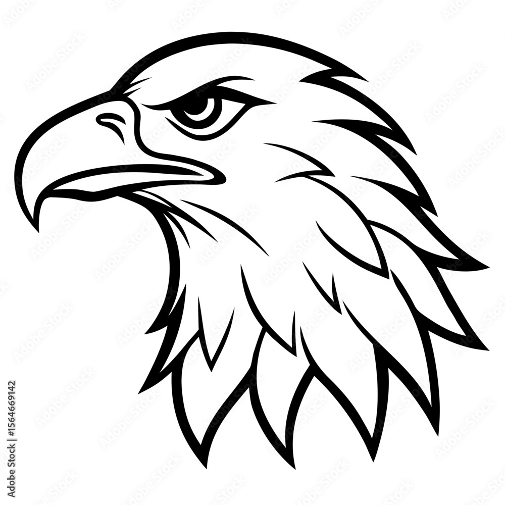 Fototapeta premium Eagle Head Vector Logo Design Fierce Black & White Tribal Tattoo Style Powerful Hawk Falcon Mascot Icon for Military, Sports Team, Brand Identity