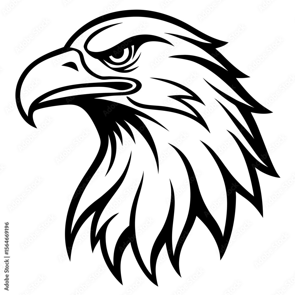 Obraz premium Eagle Head Vector Logo Design Fierce Black & White Tribal Tattoo Style Powerful Hawk Falcon Mascot Icon for Military, Sports Team, Brand Identity