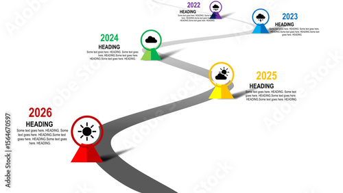 Curved Roadmap Infographic with 5-Year Milestone. Fully editable modern infographic vector elements SVG file compatible with PowerPoint, Illustrator, and most vector-based applications.