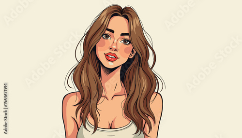 Young woman smiling with long hair on plain background