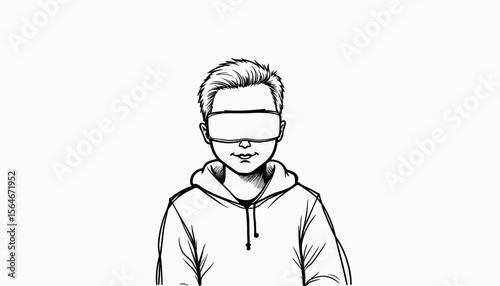 Boy wearing virtual reality headset in casual hoodie