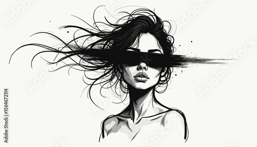 Abstract portrait of woman with obscured eyes