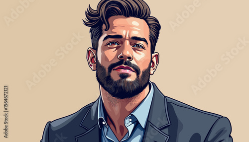 Stylish man with beard looking confidently at the camera