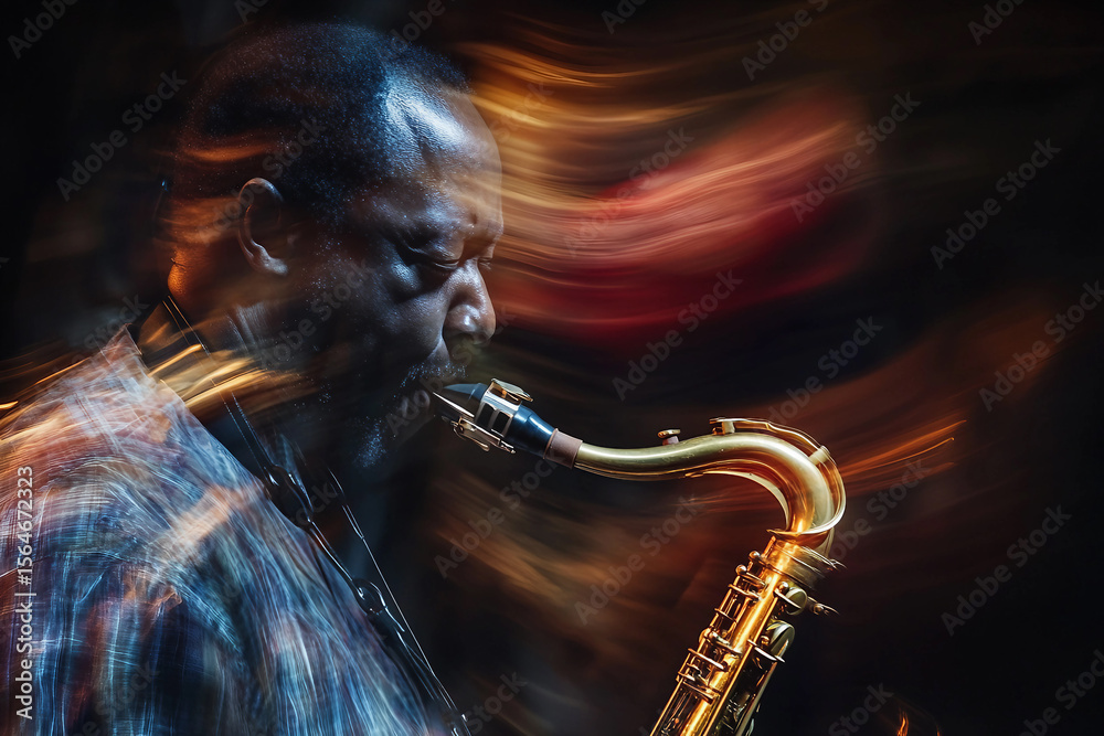 Obraz premium Generative AI Image of a Jazz Performer Playing a Saxophone in a Vibrant Atmosphere