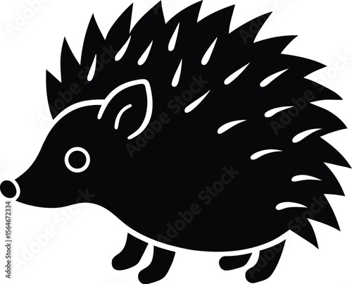 An endearing hedgehog silhouette, isolated on white background, is depicted in a charming and simple style