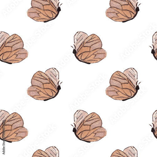Delicate Vintage Butterflies Seamless Pattern. Watercolor Design for Soft Decor, Nature Paper Goods, and Feminine Stationery. Vintage brown toned background. Cute cozy style.