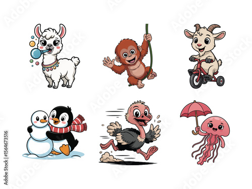 Cute cartoon animals playing and having fun llama bubbles