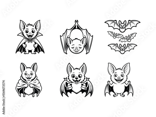 Cute cartoon bats with wings and capes animal flying