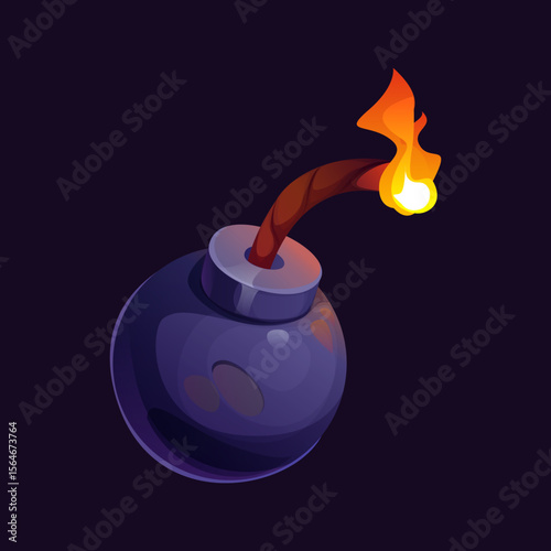 Cartoon cannonball, pirate cannon bomb explosive with burning fuse, vector icon. Cannonball or cannon bomb or TNT dynamite ball of pirate ship shoot or sailing combat and naval maritime bombshell
