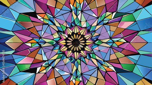 Colorful stained glass background. Geometric pattern. Vector illustration.