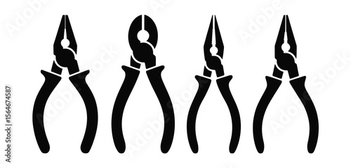 Set of Black and White Pliers Icons