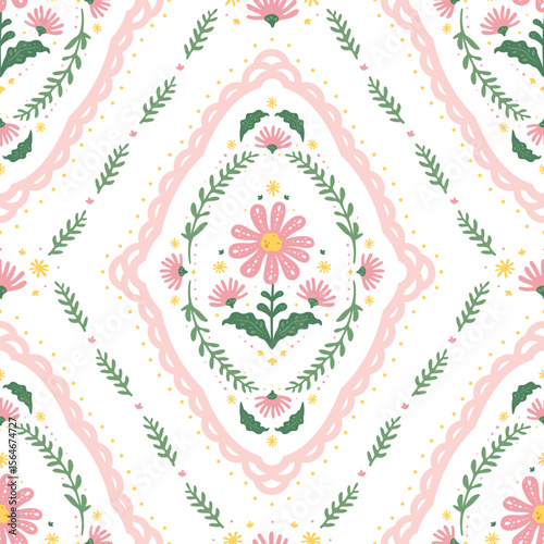 Vintage art nouveau floral sweet and charming blue cottagecore shabby chic seamless pattern repeatable for print background fabric textile cards backdrop in folk art decorative illustration style