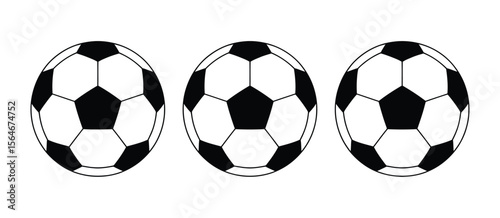 Three Simple Black and White Soccer Balls Illustration