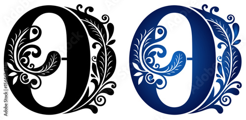 Decorative figure 0 zero in two design variants black and blue gradient, isolated vector image on transparent background  