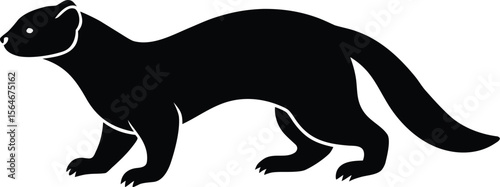 A black silhouette of a weasel is isolated on white background