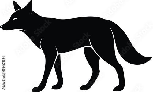 A black fox silhouette standing isolated on white background
